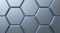 Abstract hexagonal pattern with metallic blue frames on gray background for modern geometric design and contemporary decor applications.