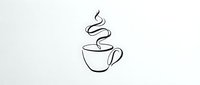 Minimalist line art coffee cup with steam on light background for cafe branding and beverage marketing materials.