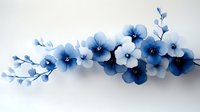 Blue watercolor flowers with delicate petals and branches arranged in elegant composition on white background for spring design projects.