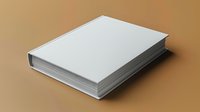 Blank white hardcover book mockup on beige background for cover design presentation and branding projects.