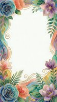 Watercolor floral frame with gold accents, colorful roses and tropical leaves, copy space center for wedding, greeting card or invitation design.