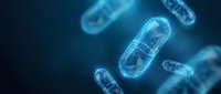 Blue glowing bacteria cells floating in dark space with translucent membrane structures for medical and scientific research presentations.