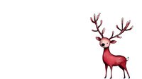 Cute red deer with large antlers and pink nose on white background, hand drawn style character for stickers, greeting cards and children designs.