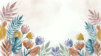 Watercolor botanical border with hand-painted leaves and flowers in muted earth tones and blues, isolated on white background, ready for design projects.