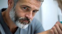 Mature Caucasian man with stylish gray beard and confident expression wearing casual gray shirt, looking directly at camera with gentle smile and wisdom in eyes.