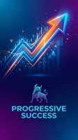 Neon glowing upward arrow with bull symbol representing financial growth, stock market success, and bullish trading trends on digital blue purple gradient background.