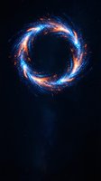 Swirling cosmic energy ring with bright blue and orange light trails forming circular portal against dark starry space background for sci-fi designs.