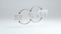 White communication icons connected by copper wire loops on neutral background for business contact concepts.