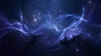 Abstract cosmic nebula with flowing blue energy waves and starfield in deep space for digital art and science fiction backgrounds.