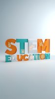 Colorful STEM education letters with science icons on white background for academic learning and technology concepts.