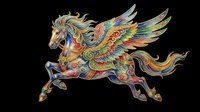 Colorful ornate Pegasus with wings in folk art style, isolated on transparent background, ready for t-shirt design, stickers, sublimation, and print on demand.