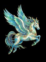 Ornate winged horse with turquoise, gold, and cream decorative patterns, isolated on transparent background. Ready for t-shirts, stickers, clipart, sublimation, and print-on-demand designs.
