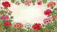 Watercolor geranium flowers frame with green leaves on cream background for greeting cards, invitations and botanical design projects.