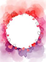 Watercolor heart frame with pink purple gradient background and white circle space for text, romantic Valentine's Day design for greeting cards and invitations.
