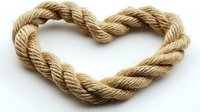 Twisted natural jute rope forming heart shape on white background, isolated object for design, craft and decoration projects.