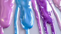 Colorful liquid cosmetics swatches in pink, blue and purple tones with glossy texture and dripping effect on white surface, macro photography for beauty industry.