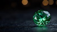 Brilliant emerald gemstone on dark textured surface with soft bokeh lights in background, showcasing luxury jewelry and precious stone brilliance. Suitable for fine jewelry ads.