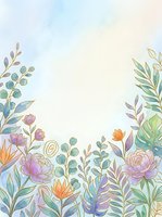 Watercolor floral border with hand-drawn flowers, eucalyptus leaves, and botanical elements on isolated white background. Perfect for invitations, greeting cards, and design projects.
