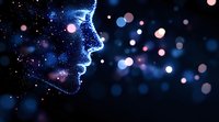 Glowing silhouette of female profile with sparkles and bokeh lights against dark background creates magical atmosphere for fantasy and spiritual concepts.