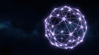 Glowing purple wireframe sphere with interconnected nodes on dark background, representing network, technology, data connection, and digital communication concepts.