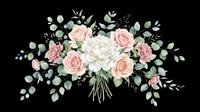 Floral bouquet with pink roses, white peonies, and eucalyptus leaves isolated on transparent background. Ready for t-shirt designs, clipart, stickers, sublimation, and print-on-demand products.