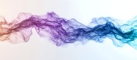 Colorful flowing smoke effect transitioning from warm pink to cool blue tones against white background, creating dynamic abstract wave pattern for creative design projects.