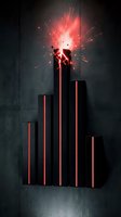Red glowing bar chart with explosive sparks bursting from tallest column against dark concrete wall background, symbolizing business growth, financial success, and market expansion.