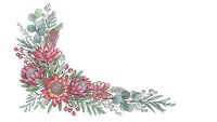 Elegant floral corner border with pink chrysanthemums, eucalyptus leaves and delicate branches on white background for wedding invitations and greeting cards.