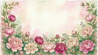 Watercolor floral frame with pink peonies and green leaves on soft pastel background for wedding invitations, greeting cards and romantic designs.
