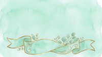 Young woman with light skin tone, wearing flowing mint green fabric with gold accents, surrounded by decorative botanical elements and ribbons. Isolated on transparent background, ready for design projects, invitations, and branding applications.