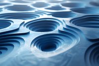 Abstract industrial background with circular metal holes pattern in blue tones. Close-up manufacturing texture perfect for technology and engineering concepts.