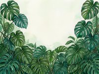 Lush tropical monstera leaves with split foliage framing a cream background, isolated and ready for design use on textiles, wall art, and botanical projects.
