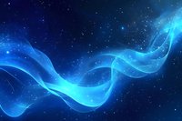 Luminous blue waves of energy flow through starry night sky creating magical cosmic atmosphere for backgrounds and wallpapers.