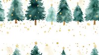 Watercolor pine trees with golden stars and sparkles on white background, seamless border pattern for winter holiday designs and festive decorations.
