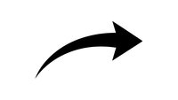Curved black arrow pointing right on white background isolated for graphic design and presentation use.
