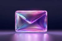 Glowing neon envelope icon with purple and blue gradient effect on dark background, modern communication symbol for digital marketing and email designs.
