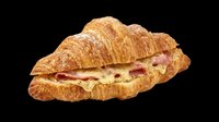 Croissant sandwich with ham and cheese filling, isolated on transparent background. Ready for menu design, food packaging, restaurant graphics, print-on-demand products, and culinary marketing materials.
