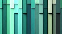 Geometric pattern of vertical rectangular shapes in various shades of green and mint creating modern architectural facade texture with depth and shadow effect.