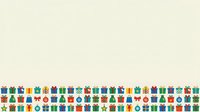 Colorful wrapped gift boxes with ribbons and bows arranged in rows on cream background, isolated design element for holiday greeting cards, wrapping paper, and festive marketing materials.