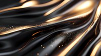 Luxurious black and gold flowing waves with sparkling particles create elegant abstract background for premium design projects and sophisticated branding.