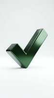 Glossy green metallic check mark symbol on a white background, isolated and ready for design use in apps, websites, and marketing materials.