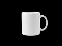 White ceramic mug isolated on transparent background, ready for design use on t-shirts, mugs, print-on-demand products, sublimation, and digital crafts.