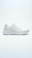 White running sneaker with mesh upper and cushioned sole, isolated on light background for sport and fashion design use.