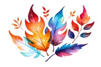 Vibrant watercolor autumn leaves in rainbow gradient colors featuring maple and botanical foliage elements on white background, isolated design ready for creative projects.