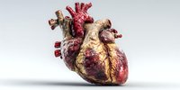 Anatomically detailed human heart model showing arteries, veins, and chambers on neutral background for medical education and healthcare visualization.
