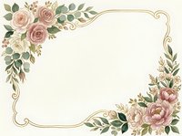 Vintage floral frame with roses and greenery on cream background, isolated and ready for wedding invitations, greeting cards, and design projects.