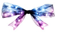 Watercolor bow in blue and purple gradient with sparkling light effects on white background, isolated decorative element for festive designs and celebrations.