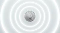 Silver bitcoin cryptocurrency coin with concentric white circles creating ripple effect on clean background for financial technology concepts.