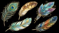 Decorative feathers with ornate details isolated on transparent background, ready for t-shirt designs, clipart, stickers, sublimation, print-on-demand products and digital crafts.