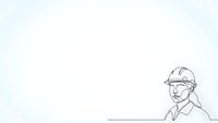 Construction worker in hard hat line drawing sketch on white background isolated for design projects and presentations.